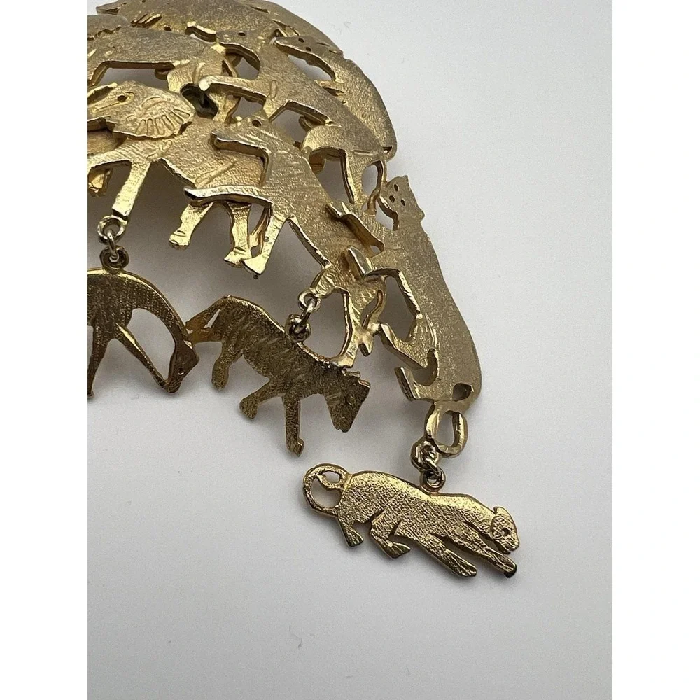 Ultra Craft Vintage Gold Safari Animal Dangle Brooch 3